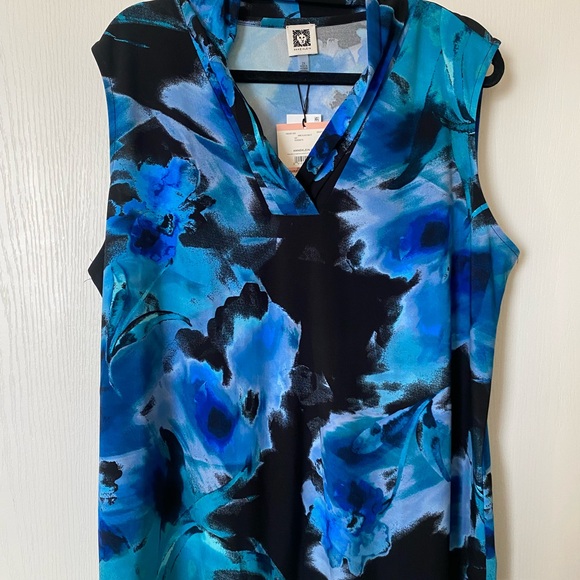 Anne Klein Tops - Anne Klein Black and Blue Floral Blouse